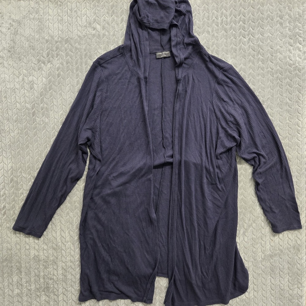Lane Bryant Navy Blue Lightweight‎ Ribbed Open Hooded Cardigan Size 22/24 Casual